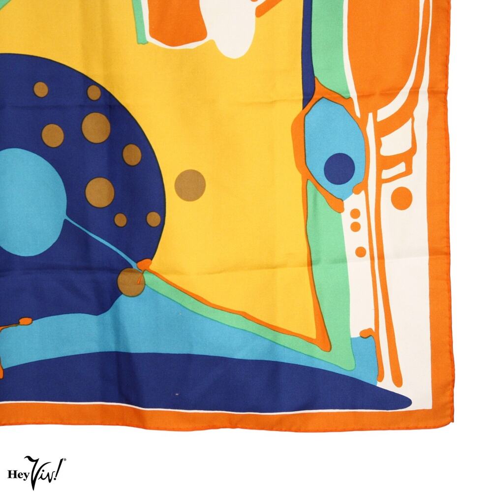 Vintage Scarf Bold Mod 60s Style Geometric Bright Color Square 26x26 - Hey Viv - Picture 2 of 5